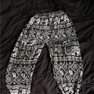 Black and White Elephant Print Pants